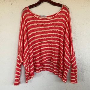 Cozy, Off Shoulder Coral/Tan Sweater